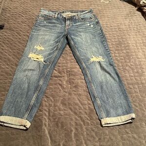 Blue boyfriend straight jeans ripped women size 4